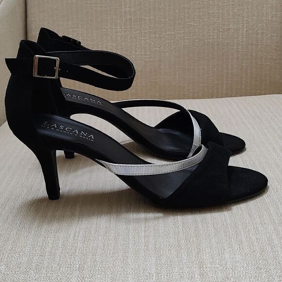 Lascana Black and Silver Strappy Heel Sandals Special Occasion Shoes - Picture 3 of 9